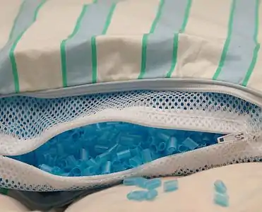 Pillow filled with tiny sections of plastic tubing.