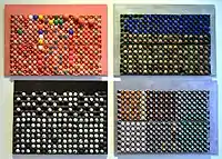Untitled (2004-2005), mixed media, ping pong balls, paper, 4 pcs 69 x 100 cm