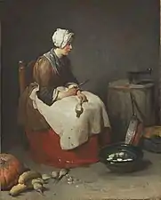 Woman Cleaning Turnips (ca. 1738), oil on canvas, 46.2 x 37 cm., Alte Pinakothek