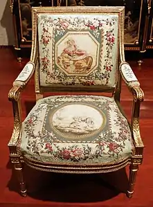 Armchair by Jean-Baptiste Séné with Beauvais tapestry upholstery (1780–85)