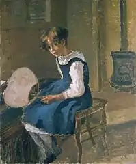 Jeanne Holding a Fan, an oil on canvas painting by Camille Pissarro, c.1874