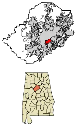Location of Homewood in Jefferson County, Alabama.