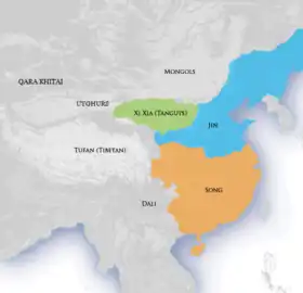 Location of Jin dynasty (blue), c. 1141