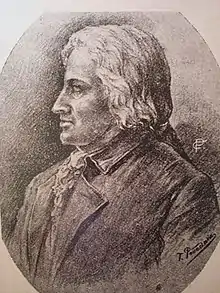 A headshot sketch of a man (Joaquín de Oreamuno) in 19th-century formal attire