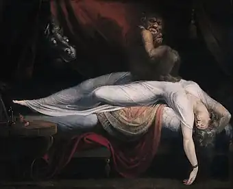 John Henry Fuseli, The Nightmare (1781), oil on canvas, 101.6&nbsp;cm × 127&nbsp;cm., Detroit Institute of Arts