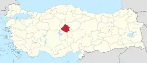 Location of Kırşehir Province in Turkey