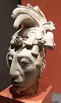 Portrait of K'inich Janaab Pakal I; 615–683; stucco; height: 43&nbsp;cm (1&nbsp;ft 5 in.); National Museum of Anthropology (Mexico City)
