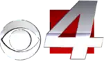 The CBS eye in shiny silver next to a red box with a silver italicized 4 extending beyond the box.
