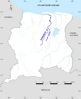 Map of the Saramacca River in Suriname