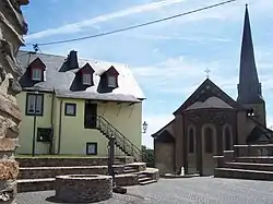 Historic town centre, Saint Pancras Church with crooked steeple