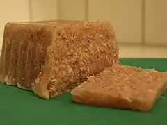 Jellied veal is a cold cut dish made from veal, sometimes pork, stock, onion and spices such as allspice, bay leaf and white pepper.