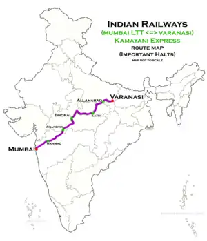 Kamayani Express (Mumbai LTT–Varanasi) route map
