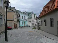 An old street in Kamianets-Podilskyi's old town quarter. Recently restorational works are being conducted in the city.