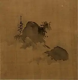 Mountain Village, Clearing Mist version by Kanō Tan'yū, 17th century