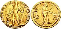 Coin of Kanishka I (Circa 100-126 CE), with goddess Nana