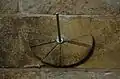 The medieval tide dial at the church in Pattensen, Germany, with a modern gnomon inserted