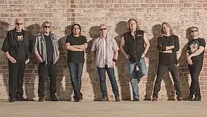 Kansas in 2016 (L to R): Rich Williams, Billy Greer, Zak Rizvi, Phil Ehart, Ronnie Platt, David Manion, and David Ragsdale