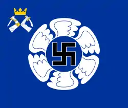 The Colour of the Karelian Air Command features, like all Finnish Air Force Colours, a swastika within a winged circle. The identifying device is a small coat of arms of Karelia