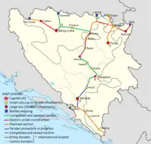 Map of motorways in Bosnia and Herzegovina (Updated: 1/1/2023)