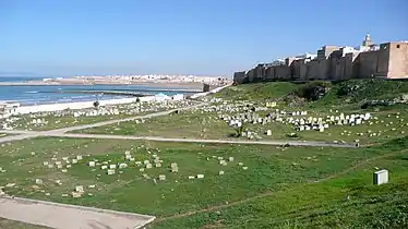 View of the kasbah from the northwest, with a nearby cemetery