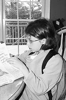 Johnson reading paper in her family home on September 21 1970.