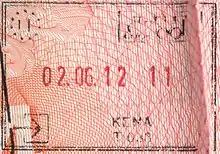Entry stamp for rail travel, issued at Kena