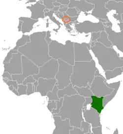Map indicating locations of Kenya and Kosovo