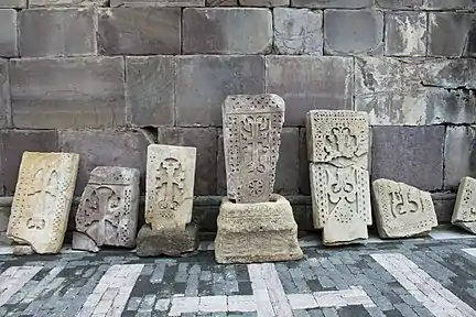 Various khachkars at Makaravank Monastery in Armenia