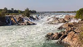 Khone Phapheng Falls, located on the Mekong River near the border with Cambodia, at 10.7 kilometres (6.6&nbsp;mi) wide, it is the widest waterfall in the world.