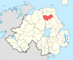 Location of Kilconway, County Antrim, Northern Ireland.