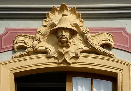 Chinoiserie mascaron above a window of the Chinese Pavilion, Ekerö Municipality, Sweden, by Carl Fredrik Adelcrantz, 1763–1769