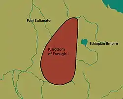 Tentative estimation of the extent of the kingdom of Fazughli