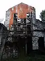 The west end of the main mill building, which was clad in corrugated iron