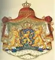 Coat of arms of the Dutch monarch, with a mantle and pavilion
