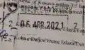 Entry stamp for road travel, issued at Elez Han border-crossing on a separate paper during COVID-19 pandemic.