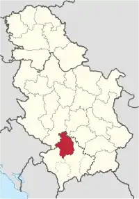 Location of Kosovska Mitrovica District in Serbia