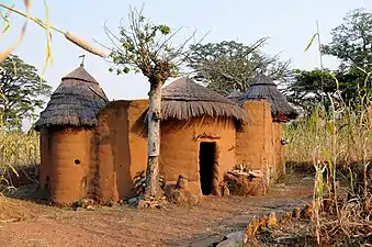 A traditional house of the Tammari people in the Atakora Department of the northern Republic of Benin (not to be confused with the Nigerian Kingdom of Benin), unknown date