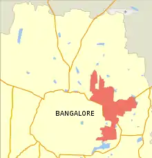 Location of KR Puram assembly, shown in red, in Bangalore