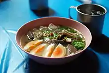 Kuaichap is a Thai Chinese noodle soup containing intestines and liver
