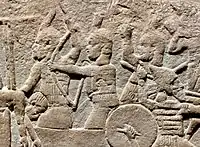 Amoured Kushite soldiers of Taharqa defending their city from the Assyrian assault