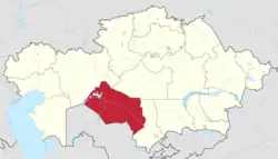 Map of Kazakhstan, location of Kyzylorda Region highlighted