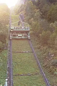 The Lärchwandschrägaufzug in Kaprun, Austria has a gauge of 8,200 mm (.mw-parser-output .frac{white-space:nowrap}.mw-parser-output .frac .num,.mw-parser-output .frac .den{font-size:80%;line-height:0;vertical-align:super}.mw-parser-output .frac .den{vertical-align:sub}.mw-parser-output .sr-only{border:0;clip:rect(0,0,0,0);clip-path:polygon(0px 0px,0px 0px,0px 0px);height:1px;margin:-1px;overflow:hidden;padding:0;position:absolute;width:1px}26 ft 10+27⁄32 in)