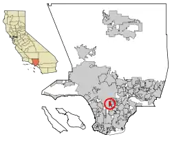 Location of Florence-Graham in Los Angeles County, California.