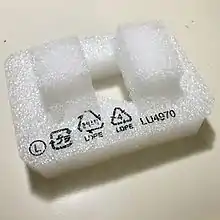 A piece of packaging foam made from LDPE
