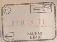 Exit stamp for air travel, issued at Kaunas Airport
