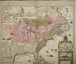 Map of colonial New France in North America, 1719