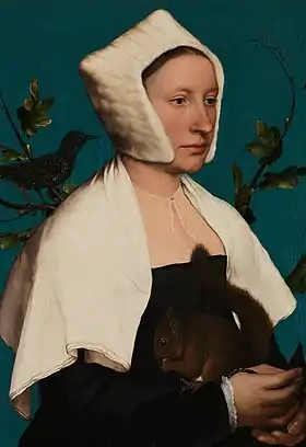 The background of Lady with a Squirrel by Hans Holbein the Younger was painted with Azurite