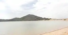 A photo of the Quartz Mountains taken from the shore of Lake Altus