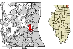 Location of Green Oaks in Lake County, Illinois.