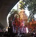 Lalbaugcha Raja Procession getting underway just outside its pandal on route to Girgaon Chowpatty for Visarjana (immersion)